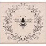 ANTIQUE BEE &amp; FLOWERS Hero Arts K6224 Rubber Stamp Botanical Wreath Garden b99