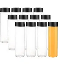 zmybcpack 12 Pack 13.6 oz (400 ml) Clear Pet Plastic Juice Bottles with Black Lids Smoothie Ideal for Milk and Other Beverage