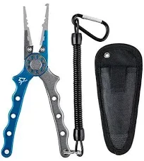 Piscifun Fishing Pliers, Saltwater Fishing Pliers with Split Ring, Fish Hook Remover, Corrosion Resistance Fly Fishing Pliers with Braid Cutters, Sheath and Lanyard, Fishing Gear Gifts for Men