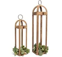 HPC Decor Large Rustic Farmhouse Lantern Decor Set of 2 Tall 30“ Vintage Wooden Lanterns