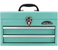 Apollo Portable Tool Boxes 14&#034; Ball Bearing Slides Handles 2 Drawer Metal Green