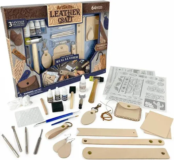 ArtSkills Leather Working Kit for Beginners with Leather Tools, Dyes, and Leather Stamps