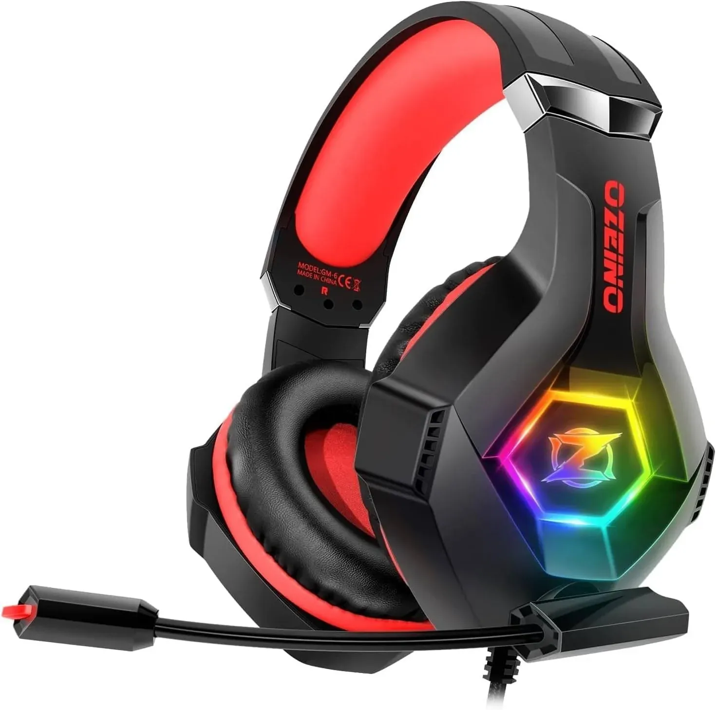 Gaming Headset for PC, Ps4, Ps5, Xbox Headset, Gaming Headphones with Noise Cancelling Flexible Mic Memory Earmuffs RGB Light for Phone, Switch, Mac -Red