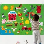 WATINC Farm Animals Felt Story Board Set 3.5Ft 38Pcs Preschool Farmhouse Themed Storytelling Flannel Barnyard Domestic Livestock Early Learning