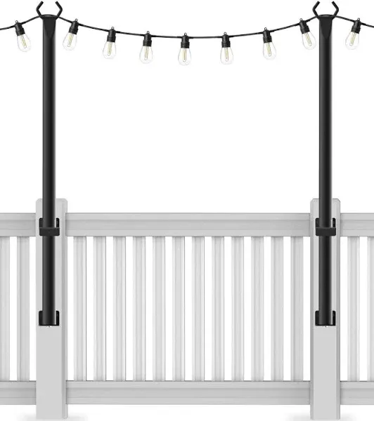 2 Pack 5 Ft String Light Poles, String Light Poles for Outside with Fixing Clips,Metal Poles for Outdoor String Lights, Hanging Light Poles for Deck Fence Garden Backyard Wall Bistro