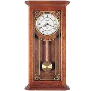 Bulova C3375 Cirrus 26&#034; Hanging Wall Chime Clock Solid Oak Case New Open Box 