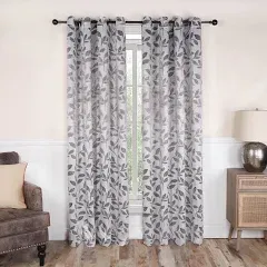 Superior Blackout Curtains, Room Darkening Window Accent for Bedroom, Sun Blocking, Thermal, Modern Bohemian Curtains, Leaves Collection, Set of 2 Panels, Rod Pocket - 26 in x 63 in, White-Navy Blue