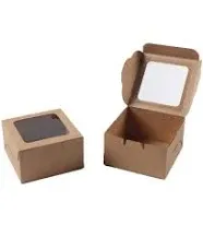 25-Pack Kraft Paper Bakery Boxes -  Single Pastry Box 4-Inch, Packaging with Clear Display Window, Donut, Mini Cake, Pie Slice, Dessert Disposable Take-Out Container, Brown, 4 x 2.3 x 4 Inches