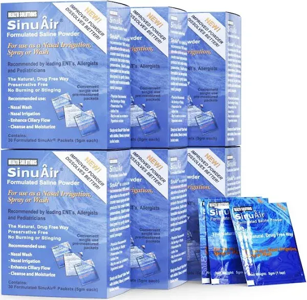 SinuAir Sinus Rinse Salt Solution - Saline Powder for SinuPulse System, Neti ...