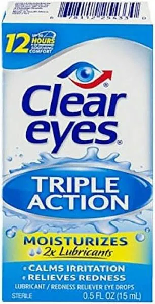 Clear Eyes Triple Relief Eye Drops, Relieves Redness &amp; Calms Irritation, 0.5 Fl