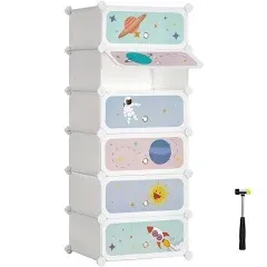 Kids Stackable Storage Organizer With Doors, Plastic Wardrobe, Toys, Books, Clothes