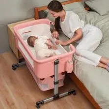 Soobaby Baby Crib,3 in 1 Bedside Crib Adjustable Portable Bed for Infant,Baby Bassinet Baby Newborn Must Have Bed,Pink