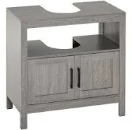 kleankin Pedestal Sink Storage Cabinet, Bathroom Under Sink Cabinet with 2 Doors and Open Shelf, Bathroom Vanity, Gray - Grey