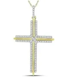 10kt Yellow Gold Mens Round Diamond Cross Charm Pendant 1/4 Cttw