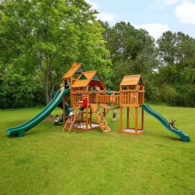 Gorilla Playsets Treasure Trove II Swing Set, Wood Roof