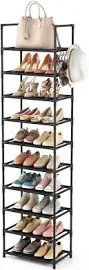 10 Tiers Tall Shoe Rack 20-25 Pairs Boots Organizer Storage Sturdy Narrow Sho...