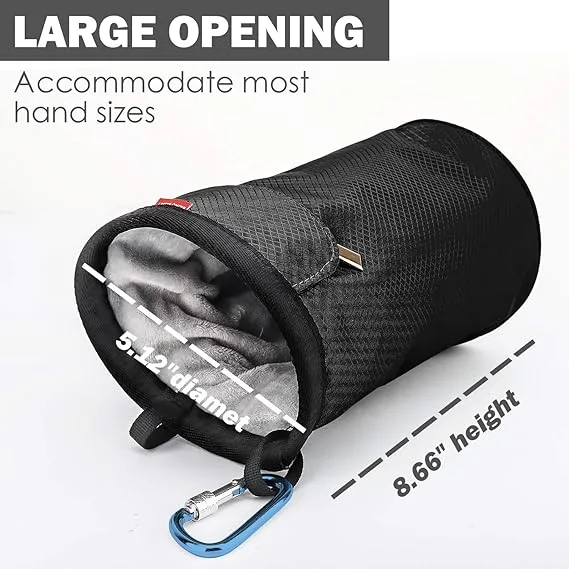 Rhino Valley Climbing Chalk Bag, No Leak Drawstring Chalk Bag with Adjustable Belt, Carabiner Clip and Zippered Pockets Chalk Bag for Climbing, Cross Fit, Weight Lifting & More