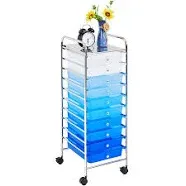 Yaheetech 10 Drawers Rolling Storage Cart Metal Frame Plastic Drawers for Office Home Study