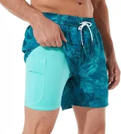 BRISIRA Mens Swim Trunks Bathing Suit 5 Inch Inseam Compression Liner Beach Swim Shorts Swimwear Quick Dry Zipper Pocket