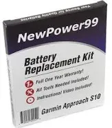 NP99sp NewPower99 Battery Kit for Garmin Approach S10 with Tools, Video Instructions and Long Life Battery