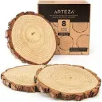 ARTEZA Natural Wood Slices, 8 Pieces, 7.9-9 Inch Diameter, 0.8 Inch Thickness, Round Wood Discs for Crafts, Christmas Wood Ornaments, Centerpieces &amp;