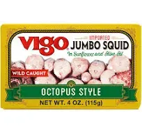 Vigo Premium Imported Canned Seafood, Jumbo Squid in Sunflower & Olive Oil, Specialty Flavored, Perfect for Recipes and Dishes (Jumbo Squid in Sunflower & Olive Oil, 4 Ounce (Pack of 10))