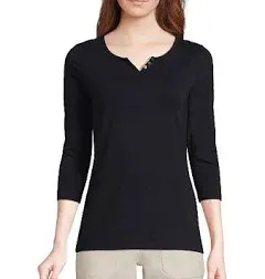 Lands' End Women's 3/4 Sleeve Lightweight Jersey Henley Top