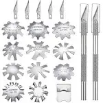 12 Pieces French Nail Trimmer Stainless Steel French Tip Cutters Smile Line Cutter Edge Manicure DIY Plate Module with 2 Handles French Tip Cutting Knife and 5 Spare Blade for Acrylic Nail (Silver)