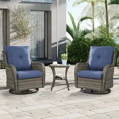 3PCS Outdoor Swivel Rocker Patio Chairs Set Furniture Sofa Rattan Chair Wicker