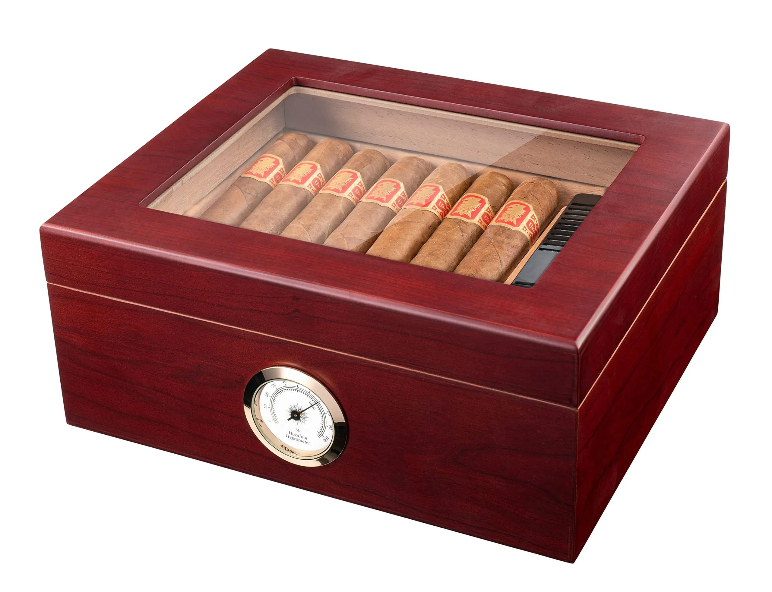 Mantello Royal Glass-Top Cigar Humidor - Desktop Humidifier Storage Box for