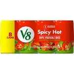 V8 100% Vegetable Juice, Spicy Hot - 8 pack, 5.5 fl oz cans