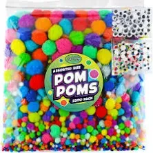 Carl & Kay Assorted Size 2000 Pom Poms & 600 Pipe Cleaners with 274 Googly Eyes