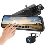 j Junsun Backup Camera 10 Inch Mirror Dash Cam Dual Lens Front Rear Dash Camera 1080p Full Touch Screen Video Streaming Rear View Mirror Loop Recording