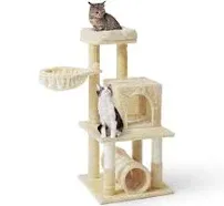 Tall Cat Tree for Indoor Large Cats or Kittens, Multi-Level Cat Activity Tree with Scratching Posts, Hammock, Cat Cave Condo, Modern Cute Small Cat Climbing Tower with Widened Perch