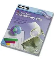 Apollo Color Laser Printer Transparency Film 50 Sheets Film CG7070 8.5X11&#034; New