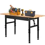 Tyfnry 60" Adjustable Work Bench with Power Outlets, 2000 lbs Load Capacity Rubber Wood Top Workbench Table, Heavy-Duty Steel Hardwood Workstation