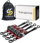 Strapinno Retractable Ratchet Straps 1 in x 10 ft, Secure Tie-Downs with Rubber-Coated Steel Handles, for Motorcycle, Jetski, Kayak, Breaking