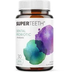 SuperTeeth Chewable Dental Probiotic for Adults & Kids | Support Healthy Teeth & Gums | Oral Health | Fights Bad Breath | BLIS M18 | 30 Mint Flavored Tablets | Fluoride & Sugar Free | Vegan Supplement