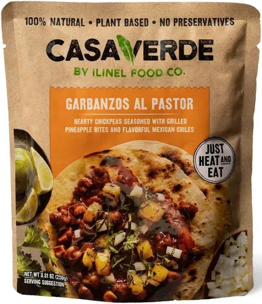 Casa Verde | Mexican Garbanzos al Pastor, 100% Natural Food - Pack of 6 - Real Taste | 100% Vegan & Non-GMO, Plant-Based, No Preservatives