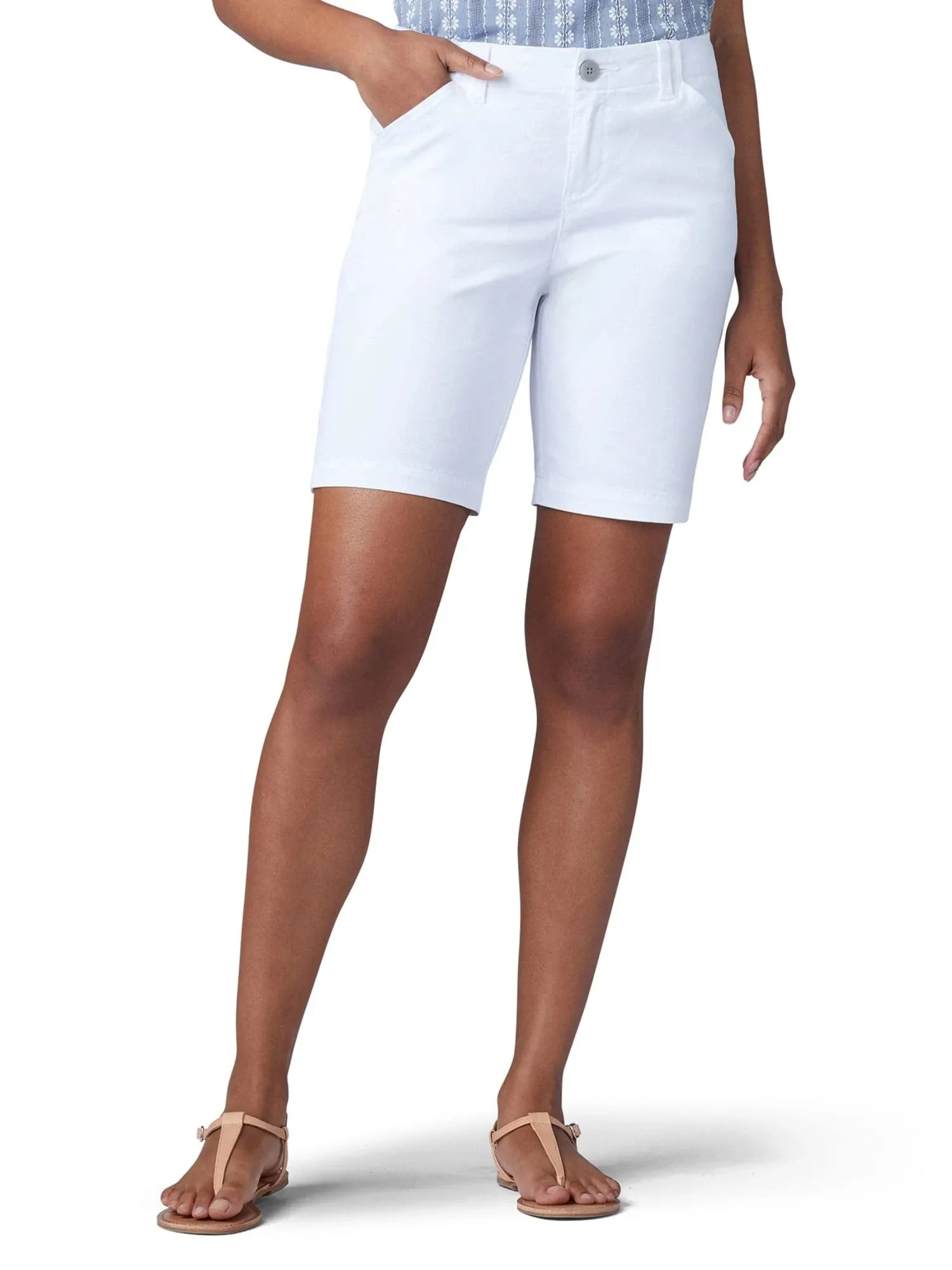 Lee Women&#039;s Legendary 9&#034; Chino Bermuda Short White Cotton Stretch Size 6