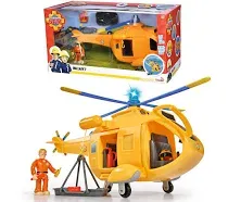 Sam Pompiere Playset Helicopter Grande Wallaby 2 With Figure Sounds Lights