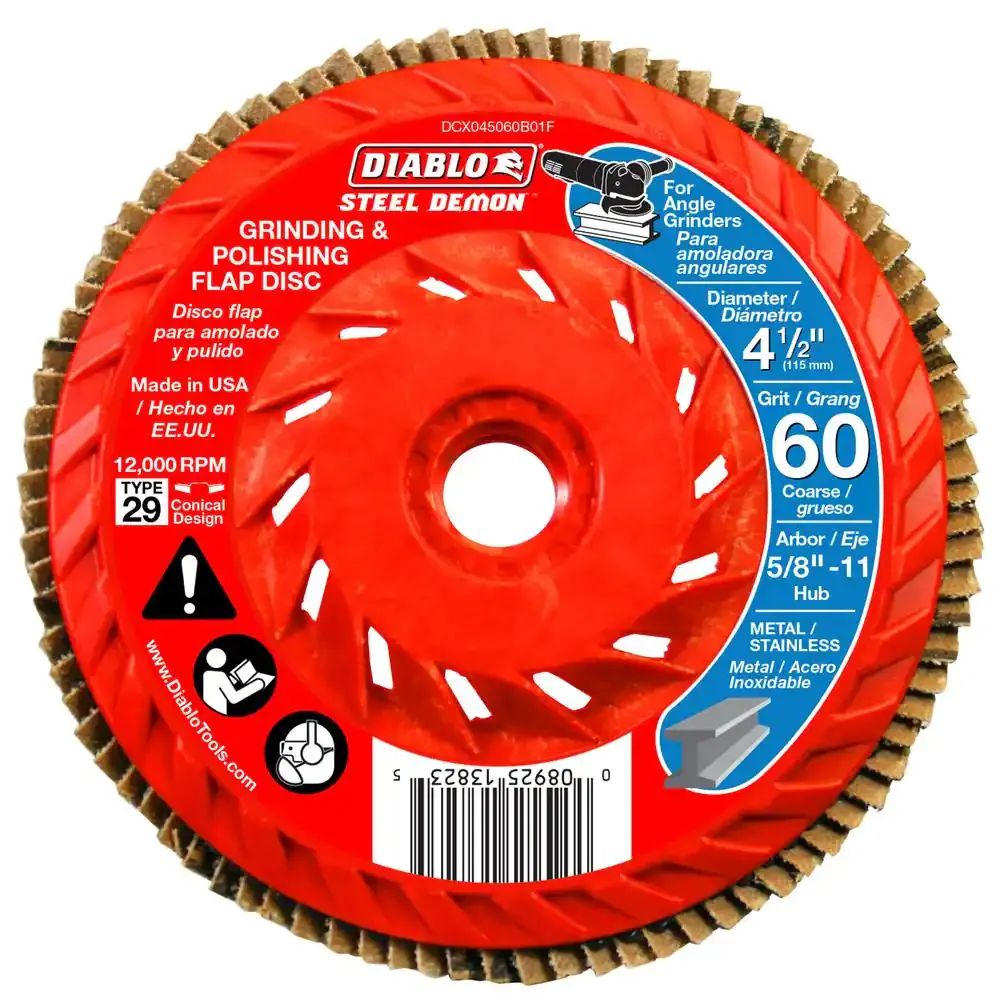 Diablo Steel Demon 4-1/2in x 5/8in Ceramic Thread Flap Disc 60 Grit 12000 rpm