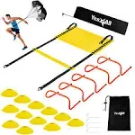 Speed Training Equipment Set: 15Ft Agility Ladder, Resistance Parachute, 5 Agili