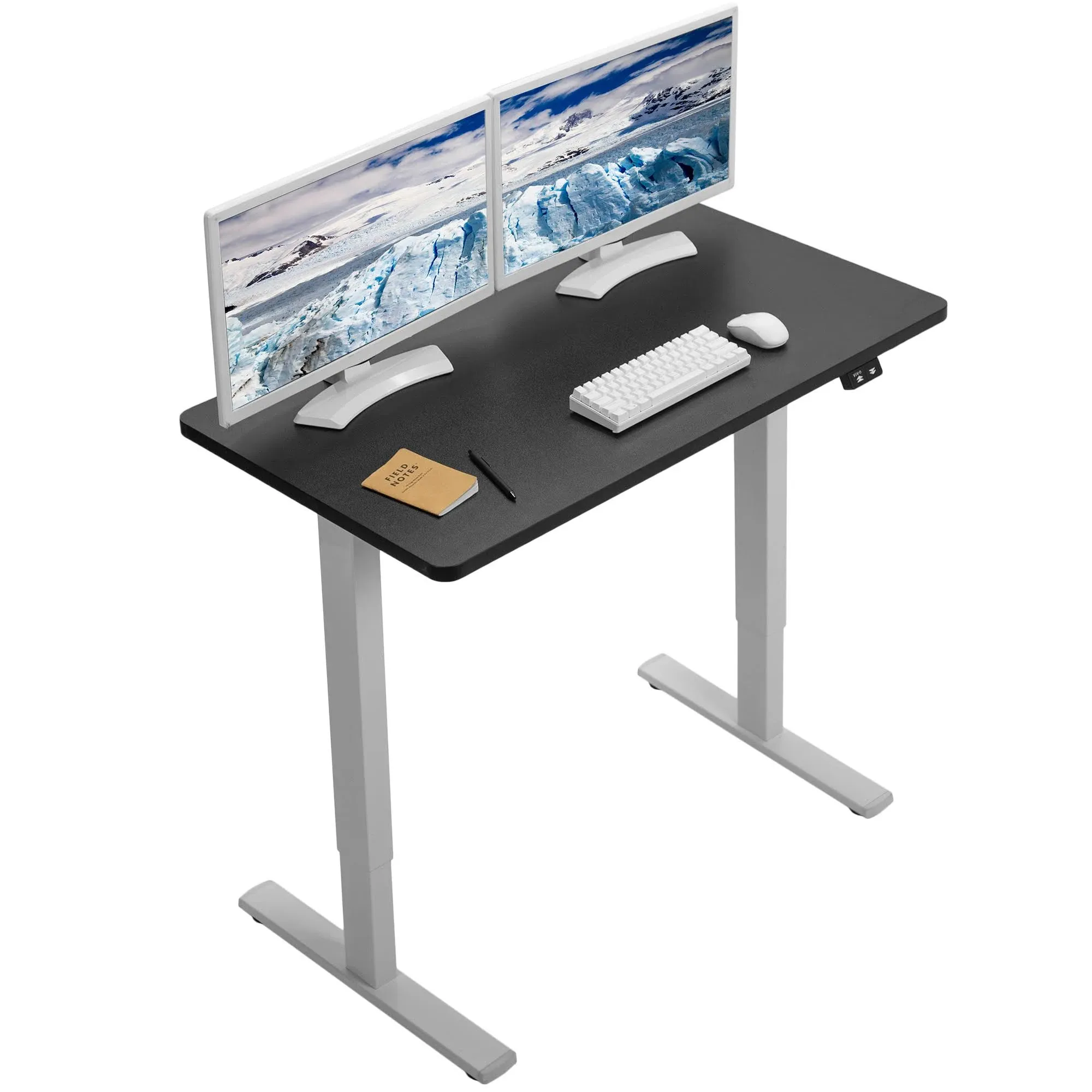 Vivo Electric 43” x 24” Stand Up Desk with 2 Button Controller | Black Table Top, White Frame (DESK-KIT-W04B)