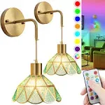 Battery Operated Wall Sconce, Wireless Wall Sconces Set of Two Battery Operated, RGB Color Changing Dimmable Battery Operated Sconces with Remote