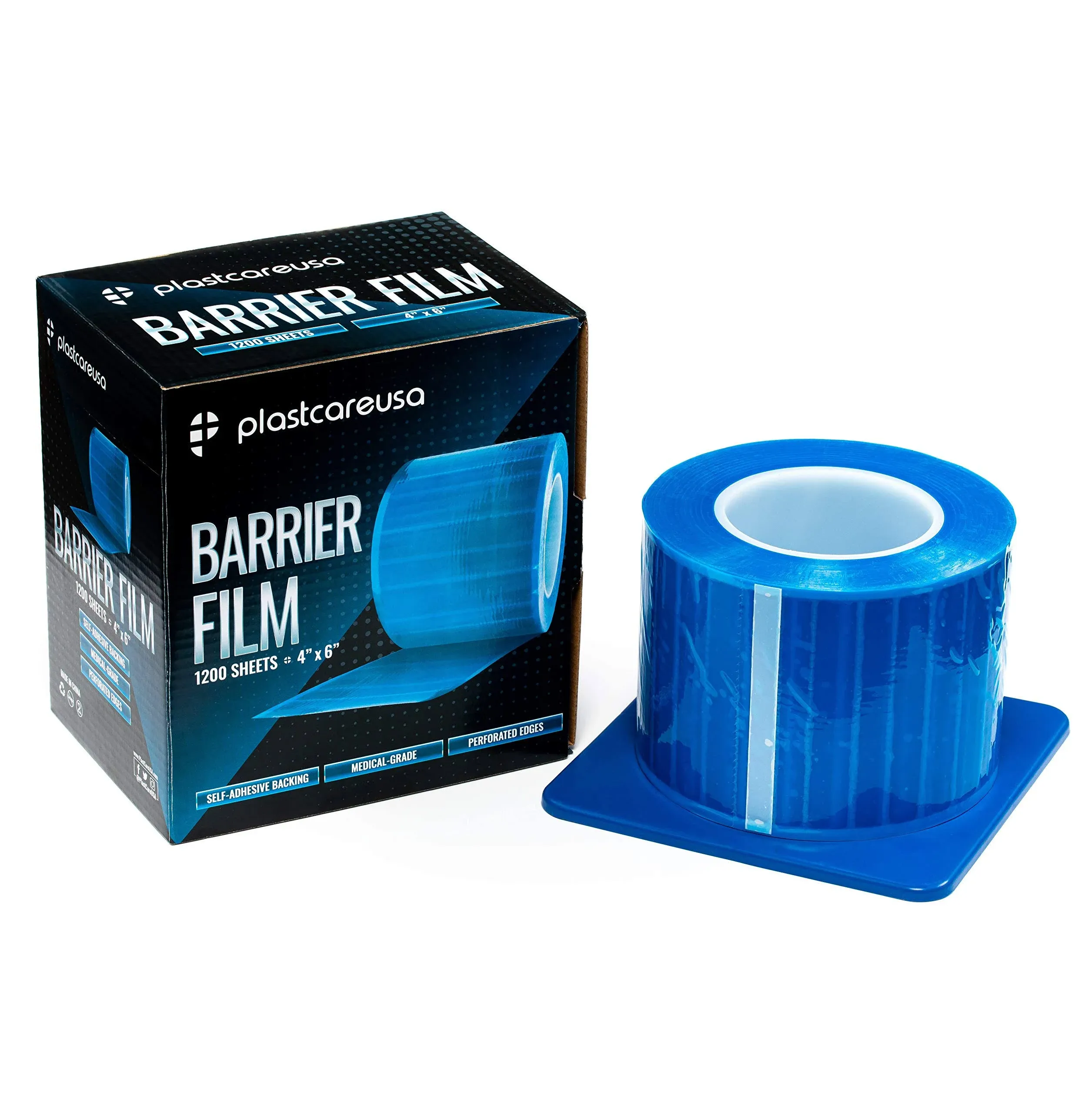 Blue Barrier Film Roll 4"x6" - Protective Dental Barrier Film for Dental, Medical, Tattoo - Perforated Adhesive Barrier Tape Sheets (1 Box of 1200 Sheets) by PlastCare USA