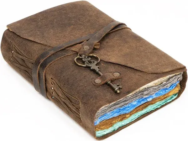 Vintage Leather Journal for Women &amp; Men, 240 Pages Multicolor Deckle Edge Pap...