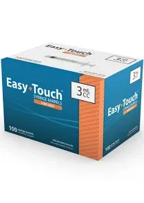 EasyTouch Luer Lock Tuberculin Syringe Barrels, TB, 3ml, 100/Box