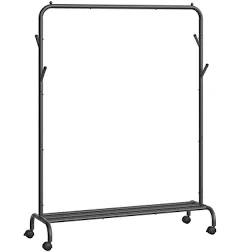 SONGMICS Clothes Rack, Clothing Rack for Hanging Clothes with Wheels, Heavy Duty Garment Rack, Metal Frame, 110 lb Max. Total Load, 40.7 Inches Wide, Clothes Storage and Display, Black UHSR131B01