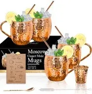 Airbin Moscow Mule Copper Mugs Set of 4-100% HANDCRAFTED Solid Copper Mugs